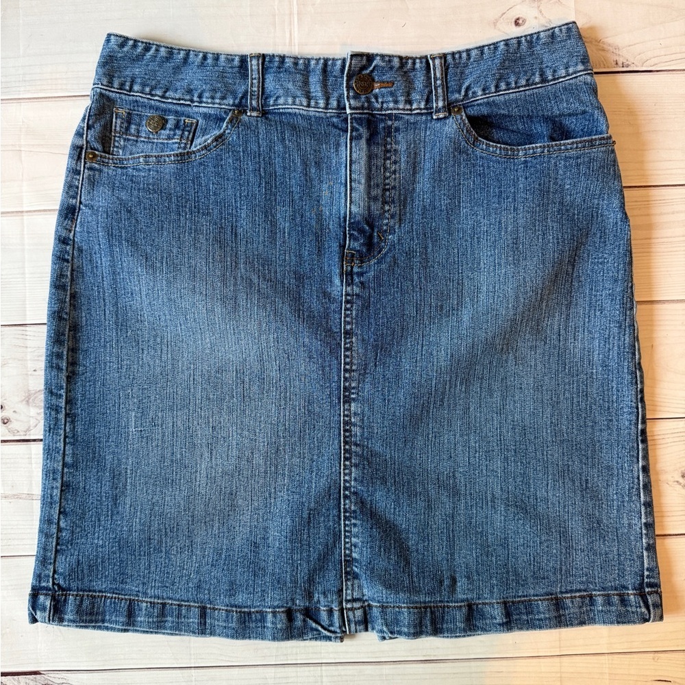Bay Studio Petite Denim Skirt 14P Classic Blue Stretch Pencil - Picture 1 of 8